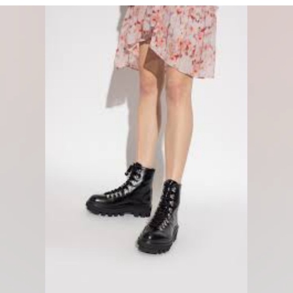 All Saints Wanda Lug Sole Black Leather Combat Boots 40/10 - Picture 2 of 16